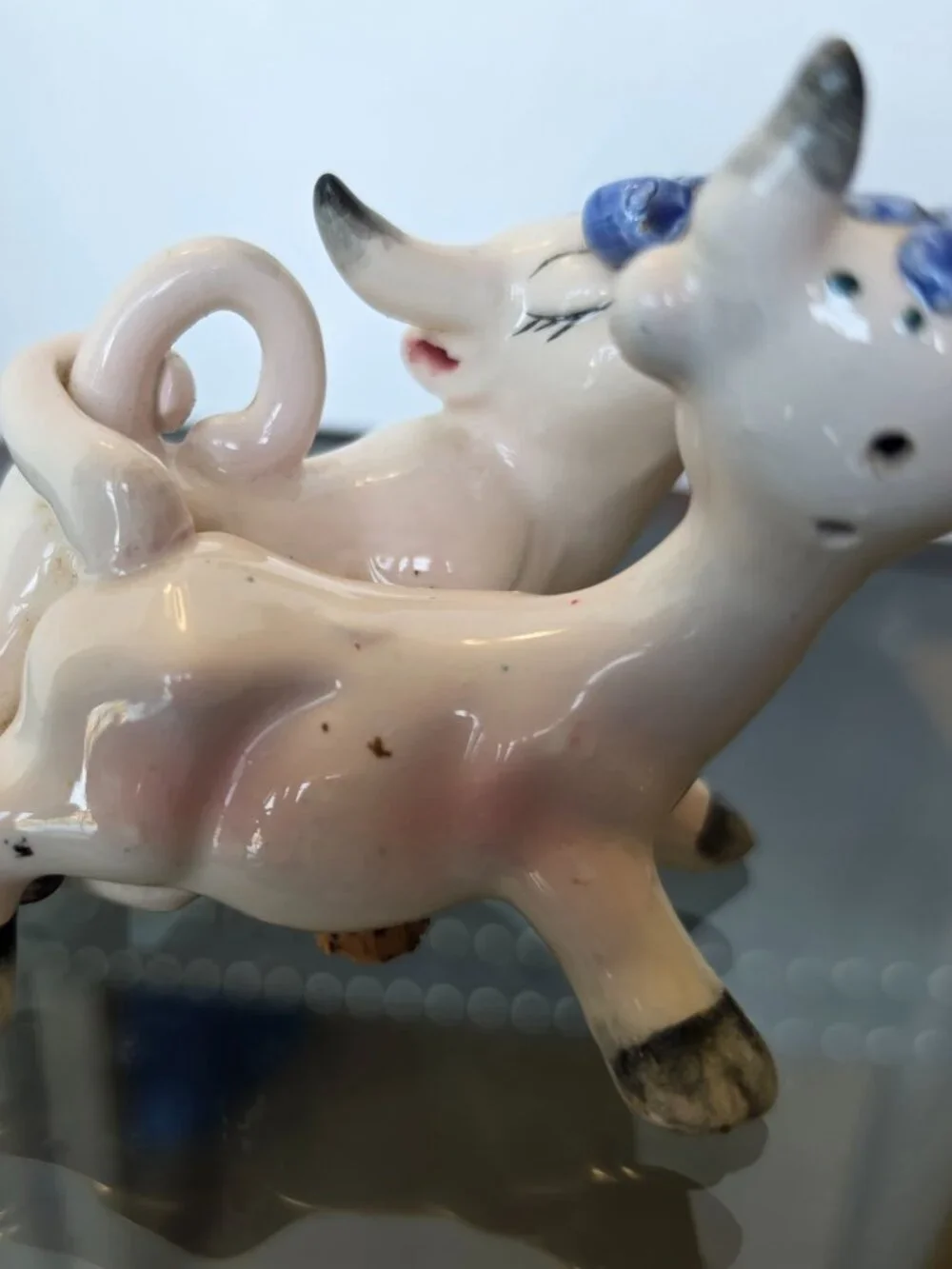 Vintage 1950's Kissing Cow and Bull Salt & Pepper Shakers intertwined
